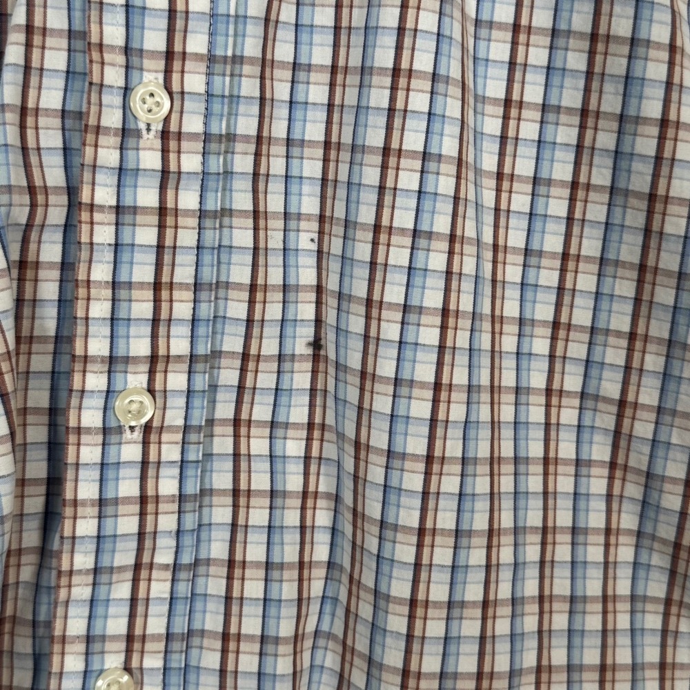 Vintage 90s Texas Cotton Blue Brown Plaid Button Down Shirt Large - Picture 3 of 8